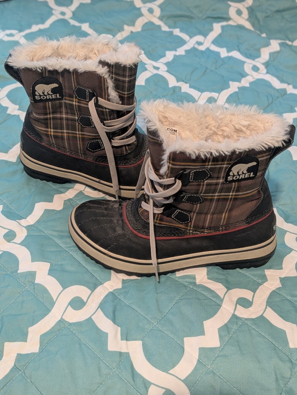 Sorel Tivoli Plaid Duck Boots Women Sz 7 Winter Snow Waterproof Sherpa Lined